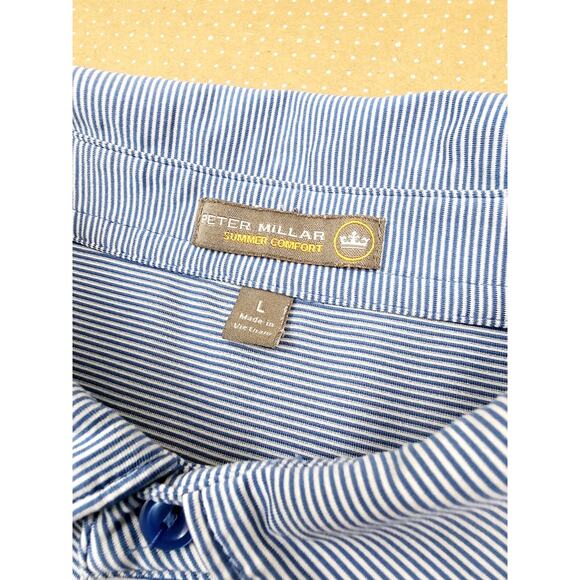 Peter Millar Shirt Mens Large Blue Summer Comfort Polo Golf Short Sleeve Stripe - Picture 8 of 14